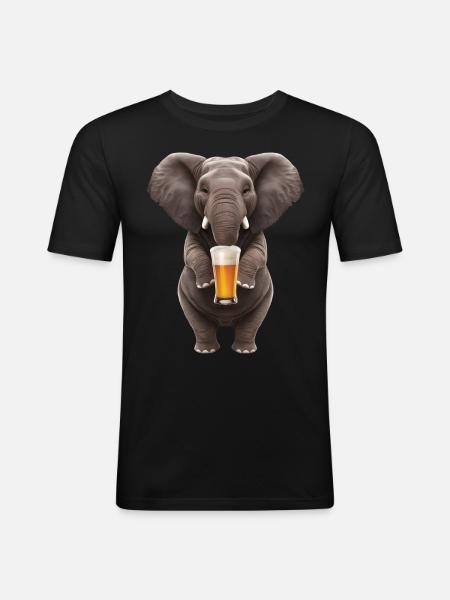Elefant Bier - Männer Slim Fit T-Shirt - Schwarz