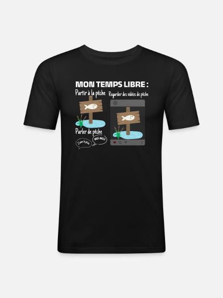 Mon temps libre : 100% pêche - T-shirt près du corps Homme - noir