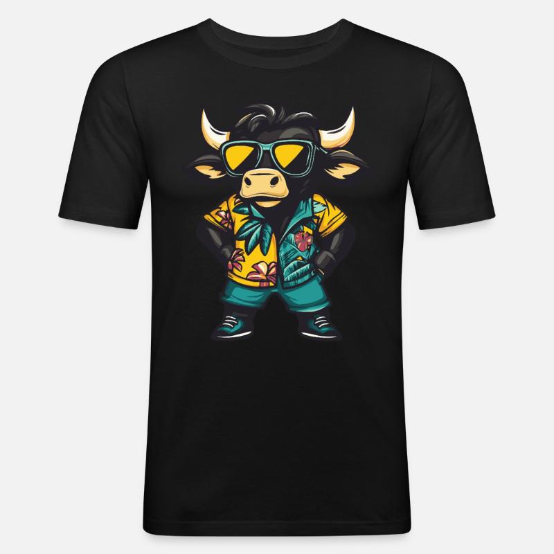 Stier Comic Lustig Sommer - Männer Slim Fit T-Shirt - Schwarz
