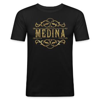 Medina gold - Männer Slim Fit T-Shirt - Schwarz - Vorne - Nik (191cm)
