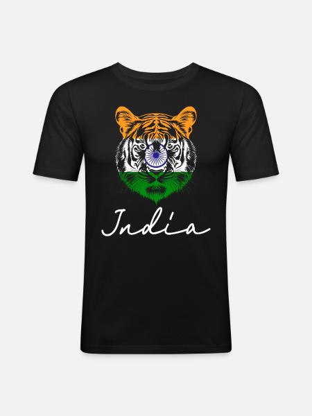 Souvenir Tiger Indian Flag - Men's Slim Fit T-Shirt - black
