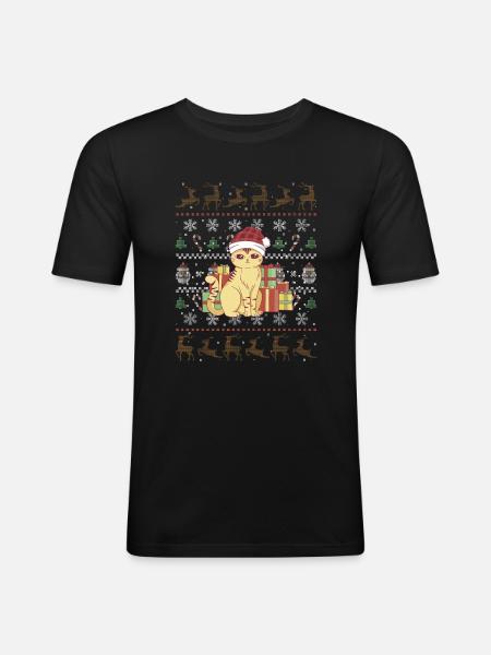 Cute Christmas Cat - Men's Slim Fit T-Shirt - black