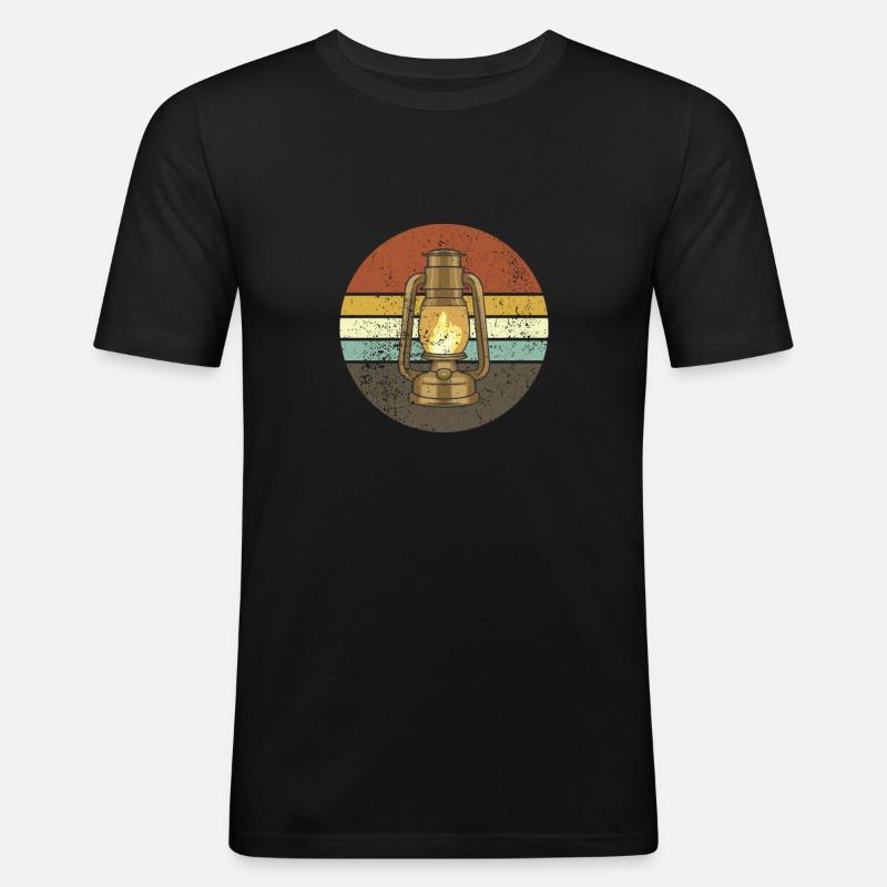 Retro Camping Laterne - Männer Slim Fit T-Shirt - Schwarz