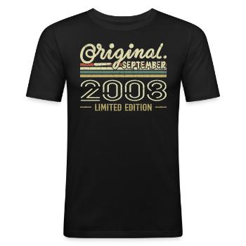 September 2008 Geburtstagsgeschenk September 2008 - Männer Slim Fit T-Shirt - Schwarz - Vorne - Nik (191cm)