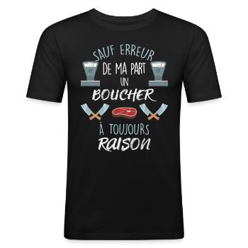 Boucher Idée Cadeau Citation HUmour Homme - T-shirt près du corps Homme - noir - Devant - Nik (191cm)