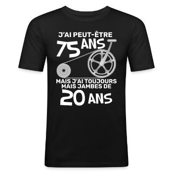 Humour j'ai peut-etre 75 ans Velo - T-shirt près du corps Homme - noir - Devant - Nik (191cm)