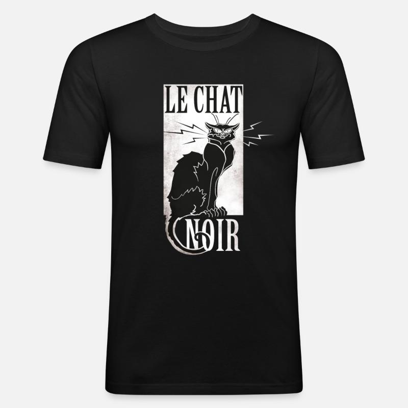 le chat noir black cat grunge francese - Maglietta aderente da uomo - nero