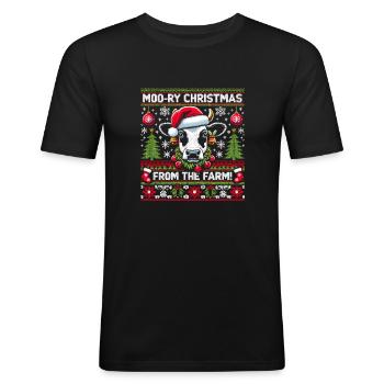 Design de Noël laid pour les amoureux des vaches - T-shirt près du corps Homme - noir - Devant - Nik (191cm)