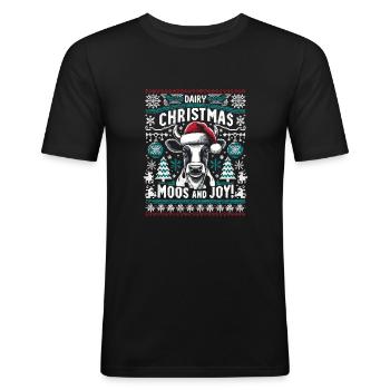 Design de Noël laid pour les amoureux des vaches - T-shirt près du corps Homme - noir - Devant - Nik (191cm)