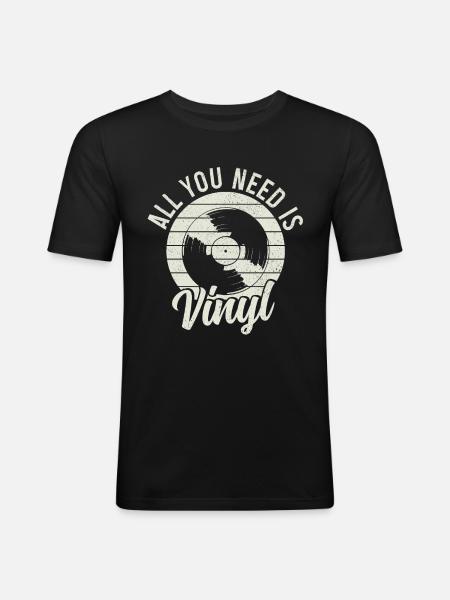Disque vinyle collection DJ cadeau - T-shirt près du corps Homme - noir