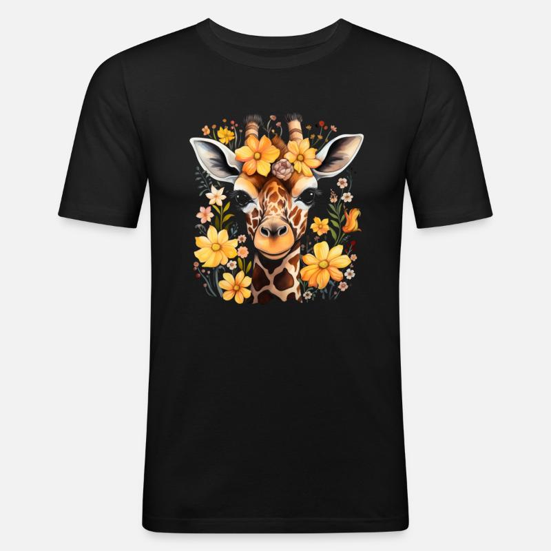 Giraffe Blumen Tier Geschenk - Männer Slim Fit T-Shirt - Schwarz