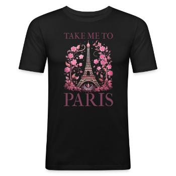 Paris, France, Tour Eiffel, Souvenir - T-shirt près du corps Homme - noir - Devant - Nik (191cm)