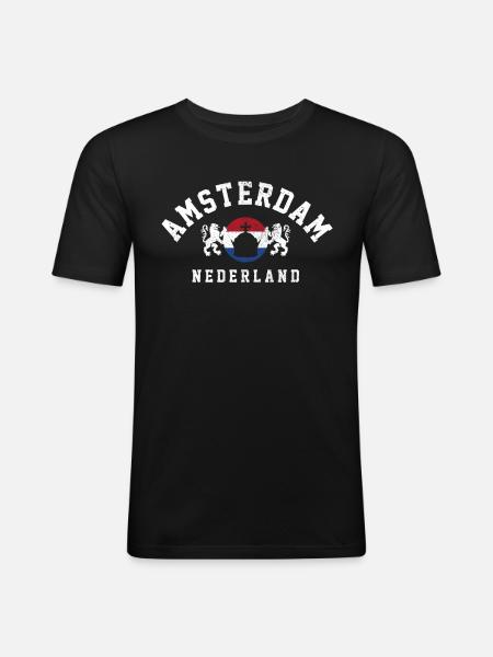 Amsterdam Paesi Bassi Olanda Souvenir - Maglietta aderente da uomo - nero