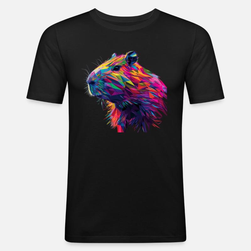 Capybara Polygon Geschenk - Männer Slim Fit T-Shirt - Schwarz