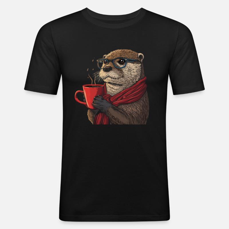Otter Kaffee Lustig Geschenk - Männer Slim Fit T-Shirt - Schwarz