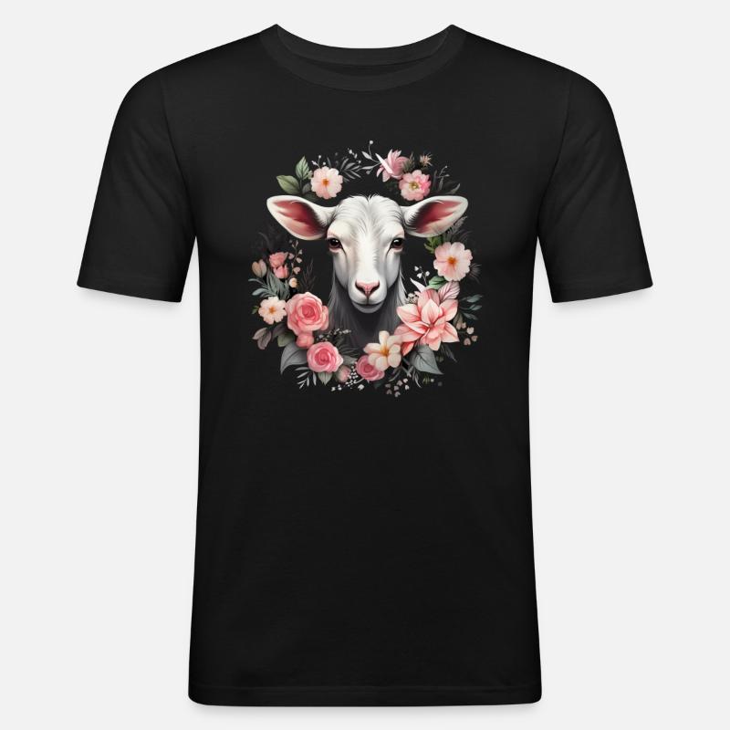 Ziege Blumen Geschenk - Männer Slim Fit T-Shirt - Schwarz