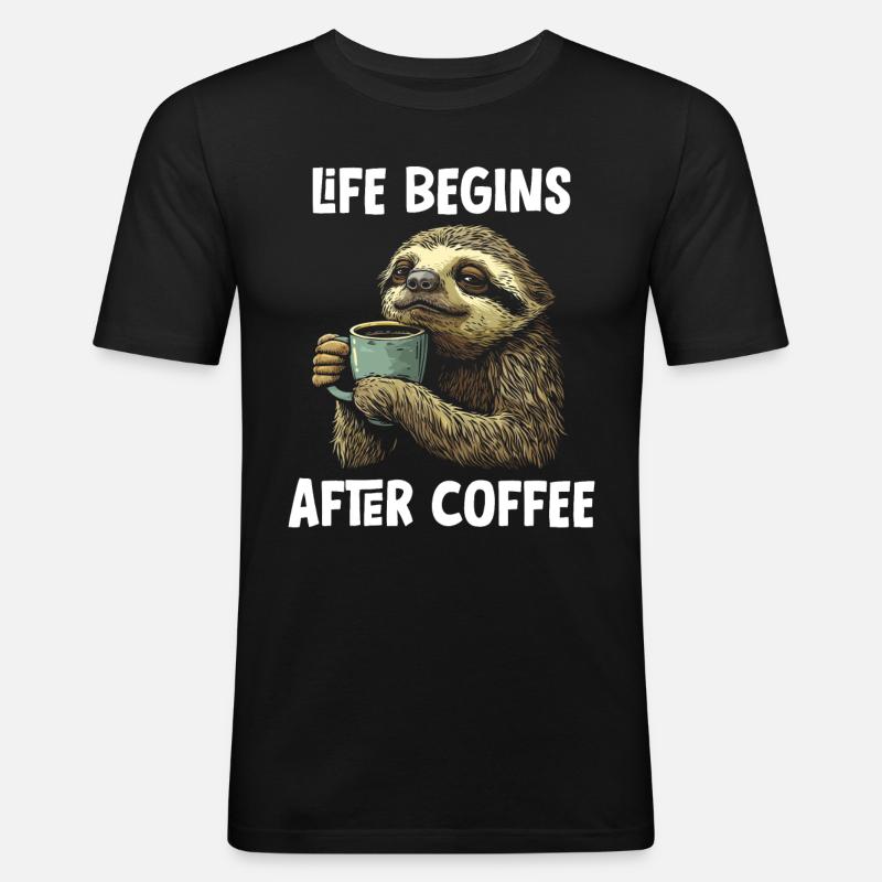 Faultier Kaffee Lustig Geschenk - Männer Slim Fit T-Shirt - Schwarz