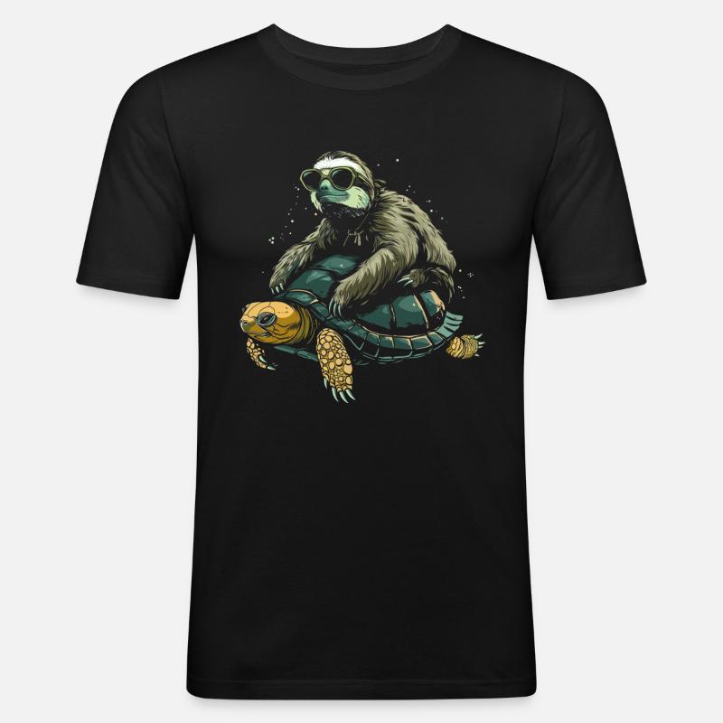 Faultier Schildkröte Lustig Geschenk - Männer Slim Fit T-Shirt - Schwarz