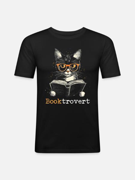 Cat Booktrovert Book Reading Funny - Men's Slim Fit T-Shirt - black
