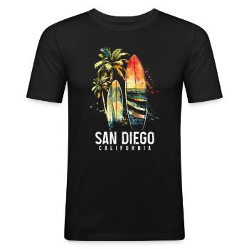 San Diego Kalifornien Surfen Surfer - Männer Slim Fit T-Shirt - Schwarz - Vorne - Nik (191cm)