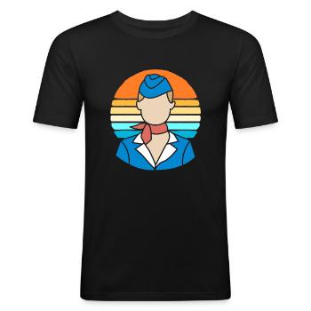Stewardess Flugbegleiter - Männer Slim Fit T-Shirt - Schwarz - Vorne - Nik (191cm)