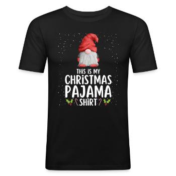 Weihnachten Pyjama Schlafanzug Schlafshirt - Männer Slim Fit T-Shirt - Schwarz - Vorne - Nik (191cm)