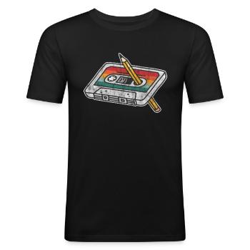 80er Jahre 90er Jahre Kassette Stift Retro Lustig - Männer Slim Fit T-Shirt - Schwarz - Vorne - Nik (191cm)