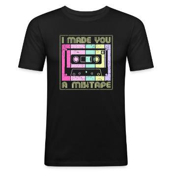 80er 90er Jahre Kassette Mixtape Retro Lustig - Männer Slim Fit T-Shirt - Schwarz - Vorne - Nik (191cm)