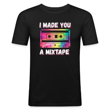 80er 90er Jahre Kassette Mixtape Retro Lustig - Männer Slim Fit T-Shirt - Schwarz - Vorne - Nik (191cm)
