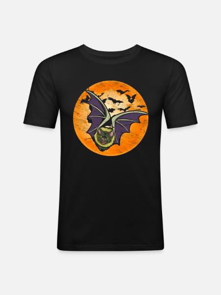 Fledermäuse Vollmond Tier Geschenk Fledermaus - Männer Slim Fit T-Shirt - Schwarz