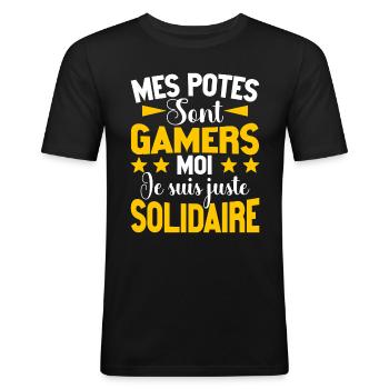 Humour Gaming Gamer Jeux Vidéos - T-shirt près du corps Homme - noir - Devant - Nik (191cm)