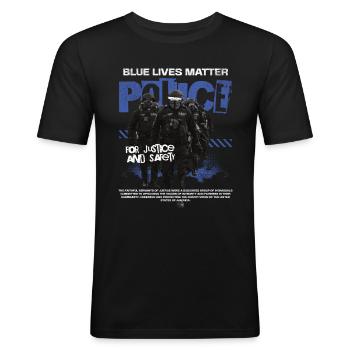 Polizei Polizist Cop - Männer Slim Fit T-Shirt - Schwarz - Vorne - Nik (191cm)