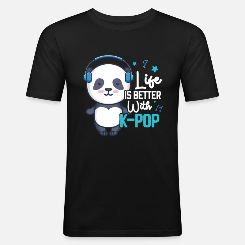 K-Pop Panda - Männer Slim Fit T-Shirt - Schwarz