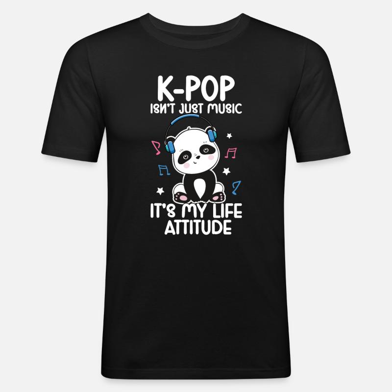 K-Pop Panda - Männer Slim Fit T-Shirt - Schwarz