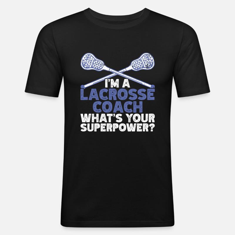 Lacrosse Coach Stick - Männer Slim Fit T-Shirt - Schwarz
