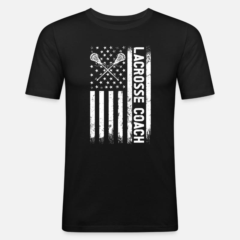 Lacrosse Coach Stick - Männer Slim Fit T-Shirt - Schwarz