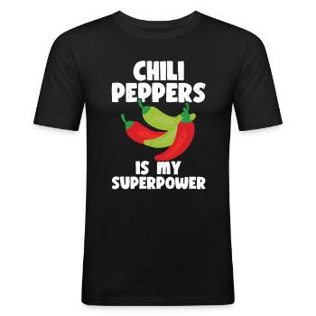 Chili-Pfeffer - Männer Slim Fit T-Shirt - Schwarz - Vorne - Nik (191cm)