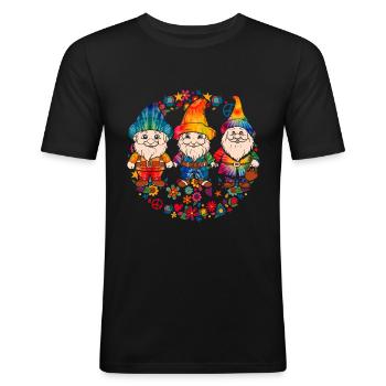 Trois Gnomes Hippies Groovy Bandage Dye Gnomies - T-shirt près du corps Homme - noir - Devant - Nik (191cm)