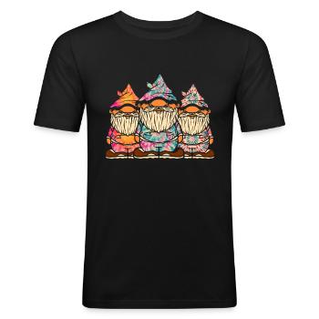 Trois Gnomes Hippies Groovy Bandage Dye Gnomies - T-shirt près du corps Homme - noir - Devant - Nik (191cm)