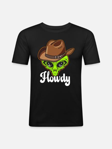 Howdy Alien Cowboy Space UFO Funny Western Rodeo - Men's Slim Fit T-Shirt - black