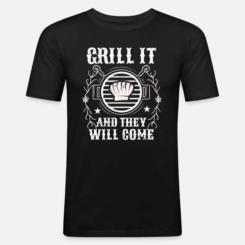 BBQ -Raucher Fleisch Grillen Lustiger - Männer Slim Fit T-Shirt - Schwarz