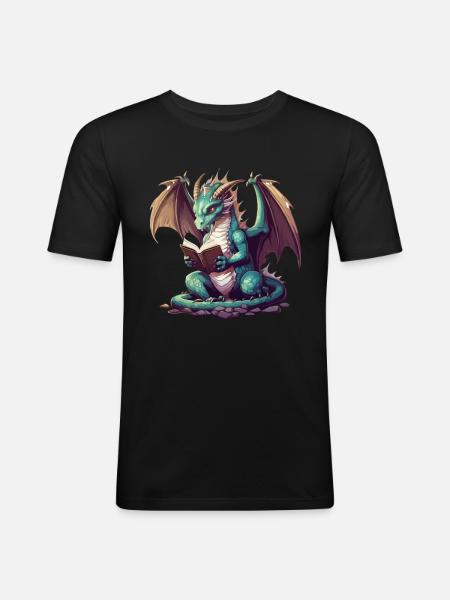 Drager og bøger nørd Dragon Lover - Herre Slim Fit T-Shirt - sort
