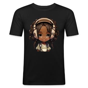 K-Pop Anime African American Kpop Musik - Männer Slim Fit T-Shirt - Schwarz - Vorne - Nik (191cm)