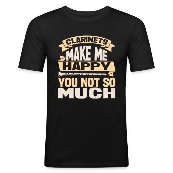 Clarinettiste Clarinette Jouant de la basse - T-shirt près du corps Homme - noir - Devant - Nik (191cm)