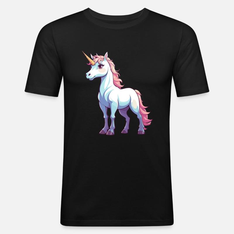 Süßes Einhorn Illustration - Männer Slim Fit T-Shirt - Schwarz