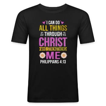 Ich Kann Alle Dinge Durch Christus Daisy Blume Tun - Männer Slim Fit T-Shirt - Schwarz - Vorne - Nik (191cm)