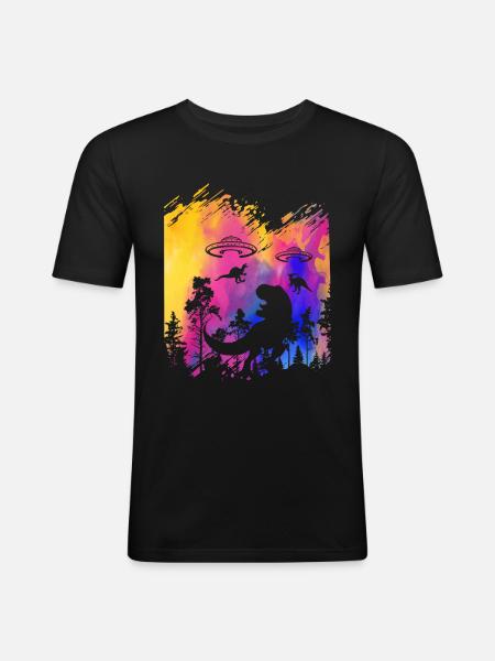 Alien Dinosaur UFO Abduction - Men's Slim Fit T-Shirt - black