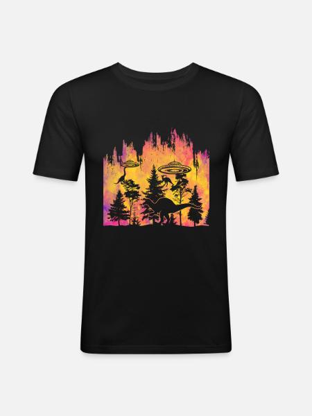 Alien Dinosaur UFO Abduction - Men's Slim Fit T-Shirt - black