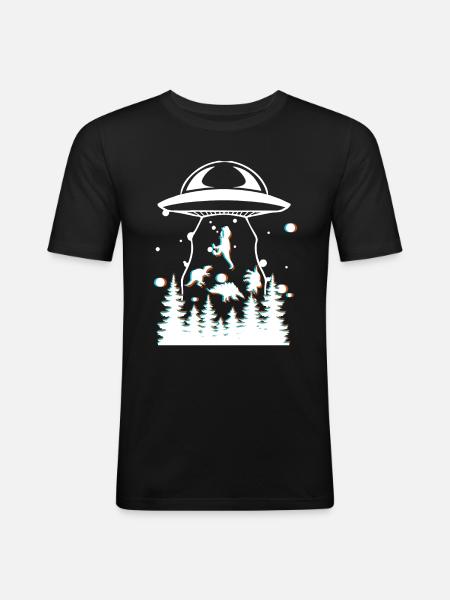 Alien Dinosaur UFO Abduction - Men's Slim Fit T-Shirt - black