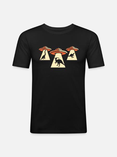 Alien Dinosaur UFO Abduction - Men's Slim Fit T-Shirt - black